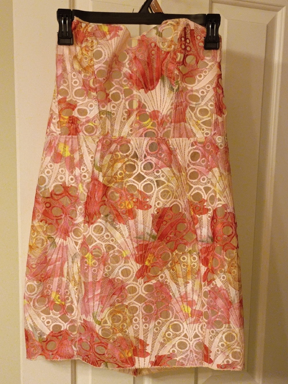 Floral Lace Overlay Strapless Dress in Pink & Gold Tones